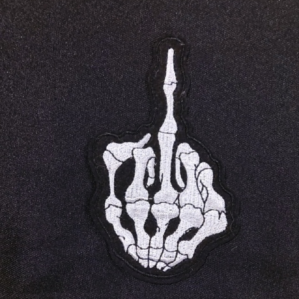 Skeleton Hand Middle Finger Patch Iron On